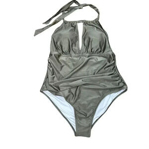 NWT Cupshe Women's Green Halter Neck Keyhole One Piece Swimsuit Plus Size 1X